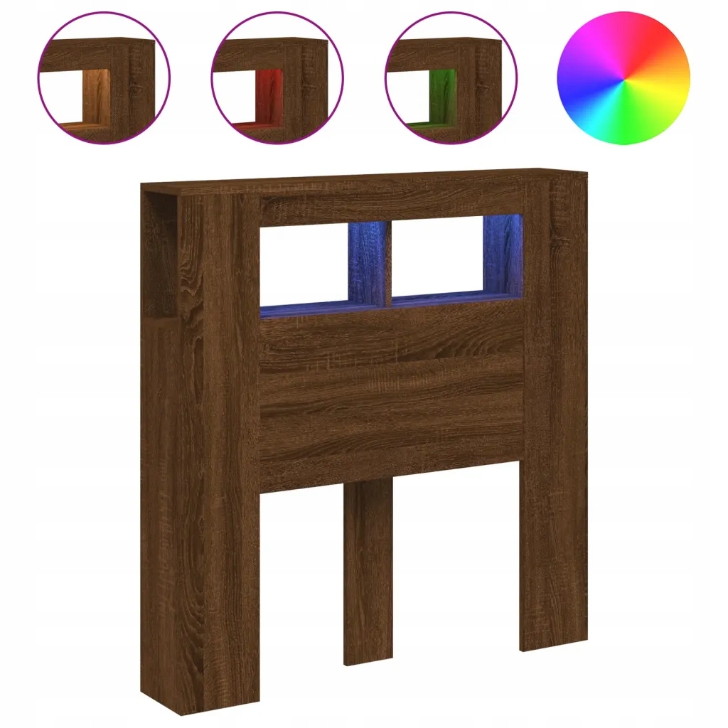 Čelo postele s Led, hnědý dub, 100x18,5x103,5 cm