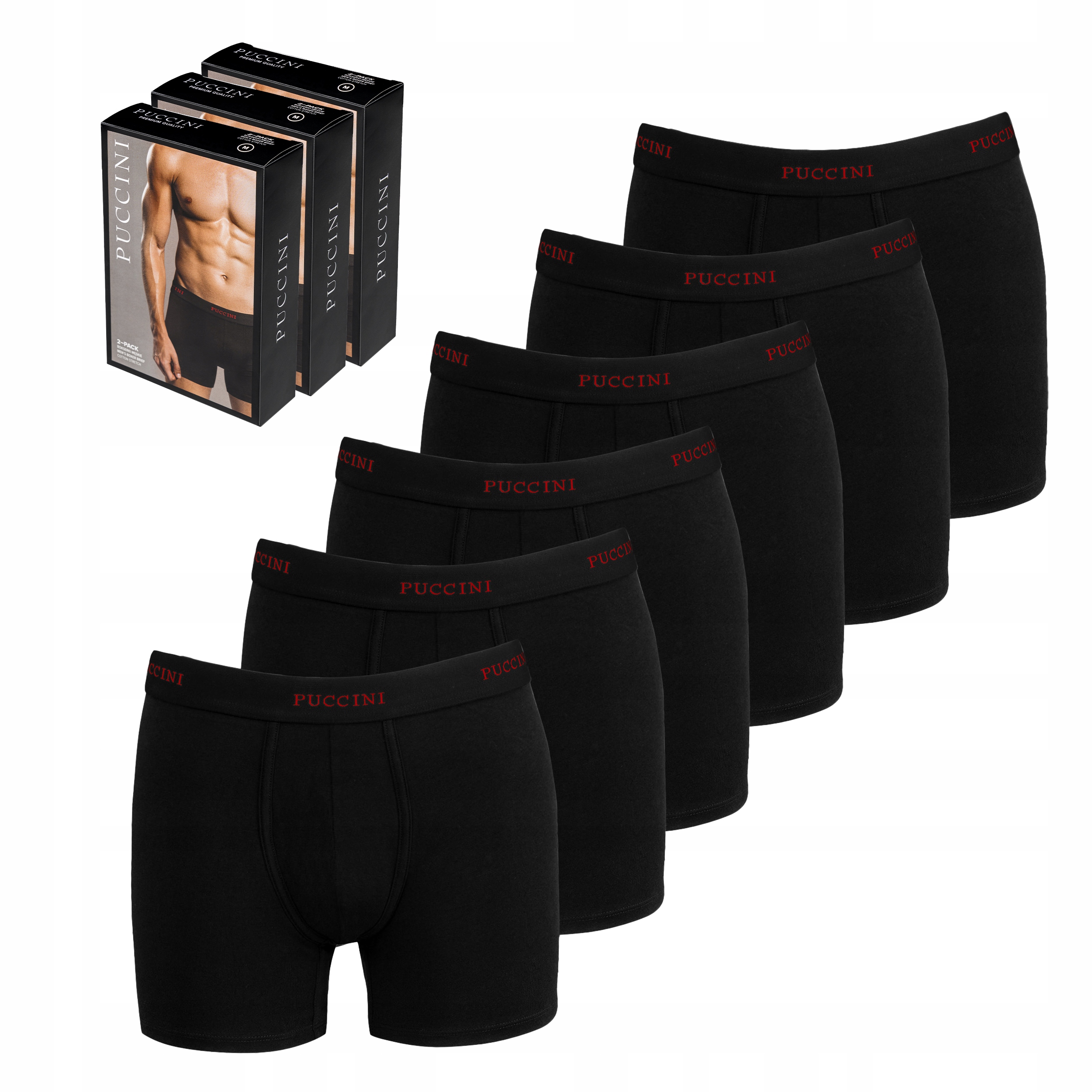 Pánské boxerky Puccini Černé Sada Balení 6 Kusů Bavlněné Velikost L BX05L-1-1