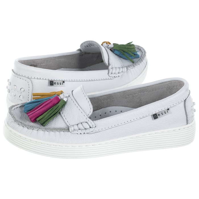 

Buty Damskie Mokasyny Nessi 18309 1 Białe Skórzane