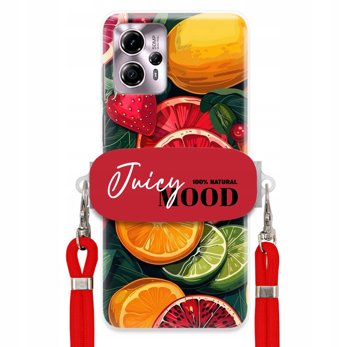 Puzdro pre Motorola G13 Červené Crossbody vodítko držiak Juice Mood Ovocie