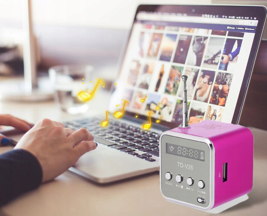 PRZENOŚNE RADIO FM AKUMULATOROWE Z GŁOŚNIKIEM LED RÓŻOWE Szerokość produktu 5 cm