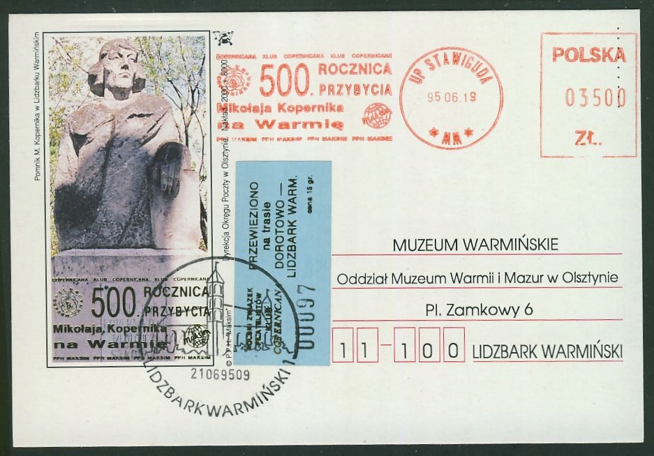 a5315 STAWIGUDA 1995 r KOPERNIK PRZEWIEZIONO DOROTOWO LIDZBARK il. Pomnik+