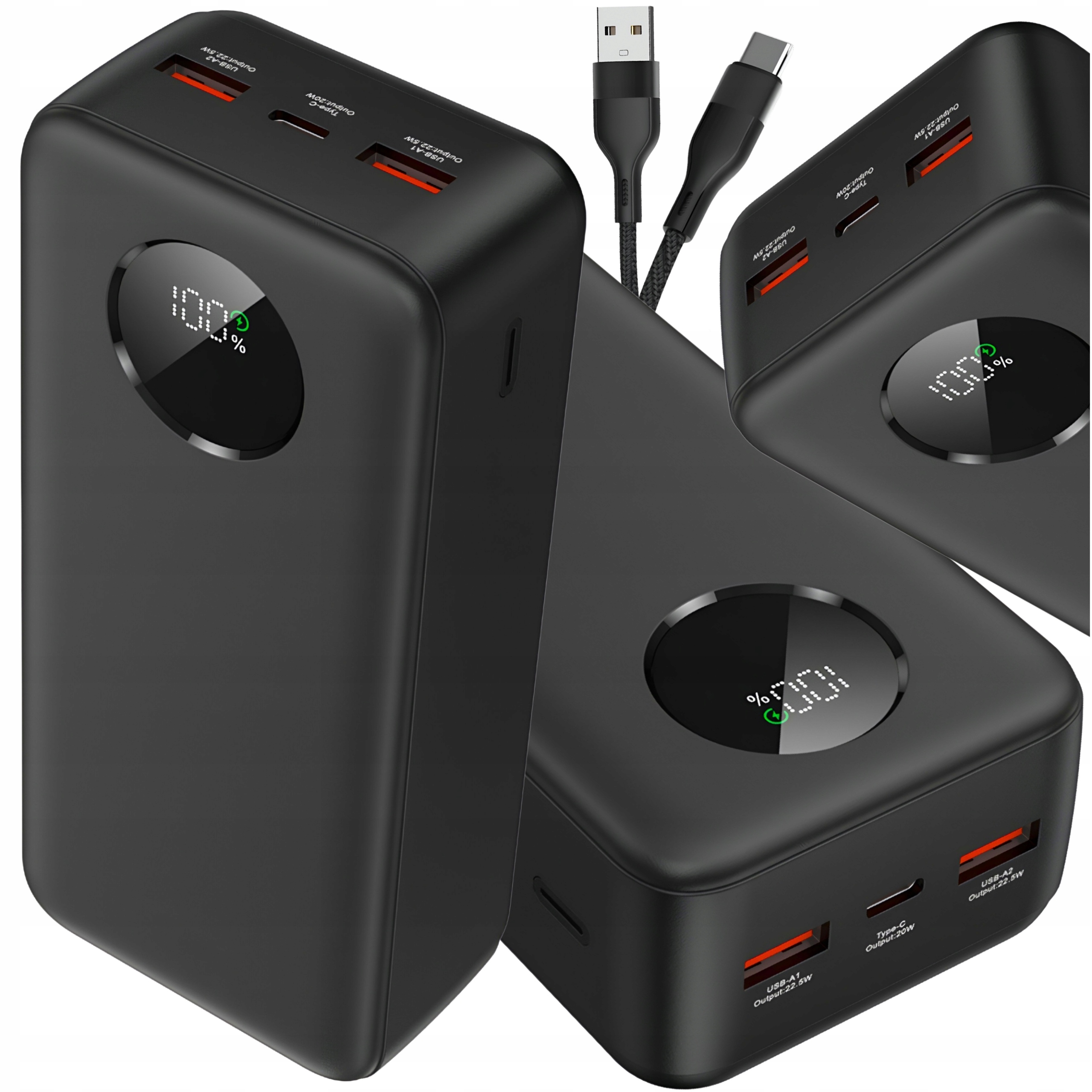 Szybki Powerbank 30000 mAh 22,5W Qc 3.0 2x Usb A Pd Usb-c Power Bank Mocny