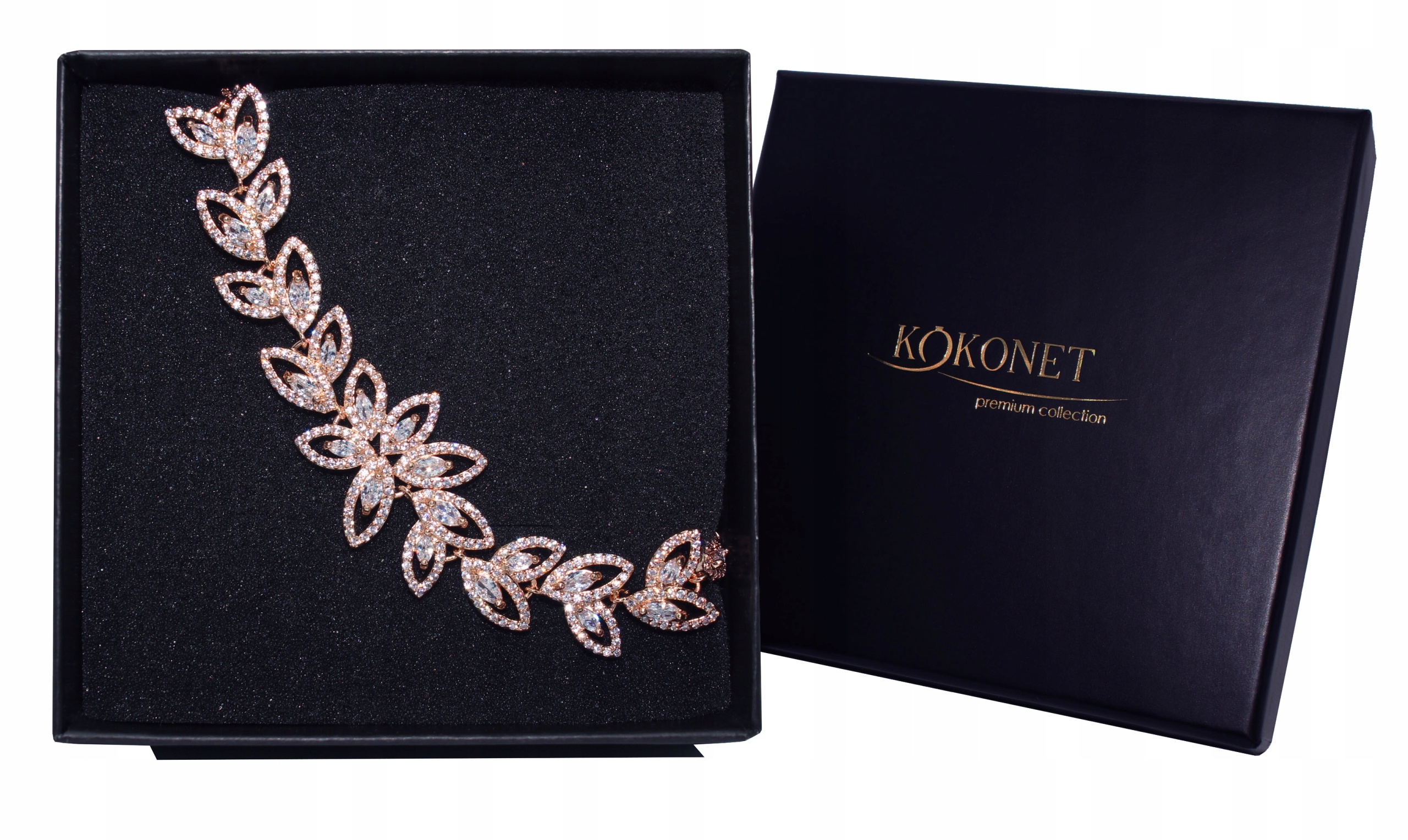 náramek květiny listy růžové zlato svatební rose