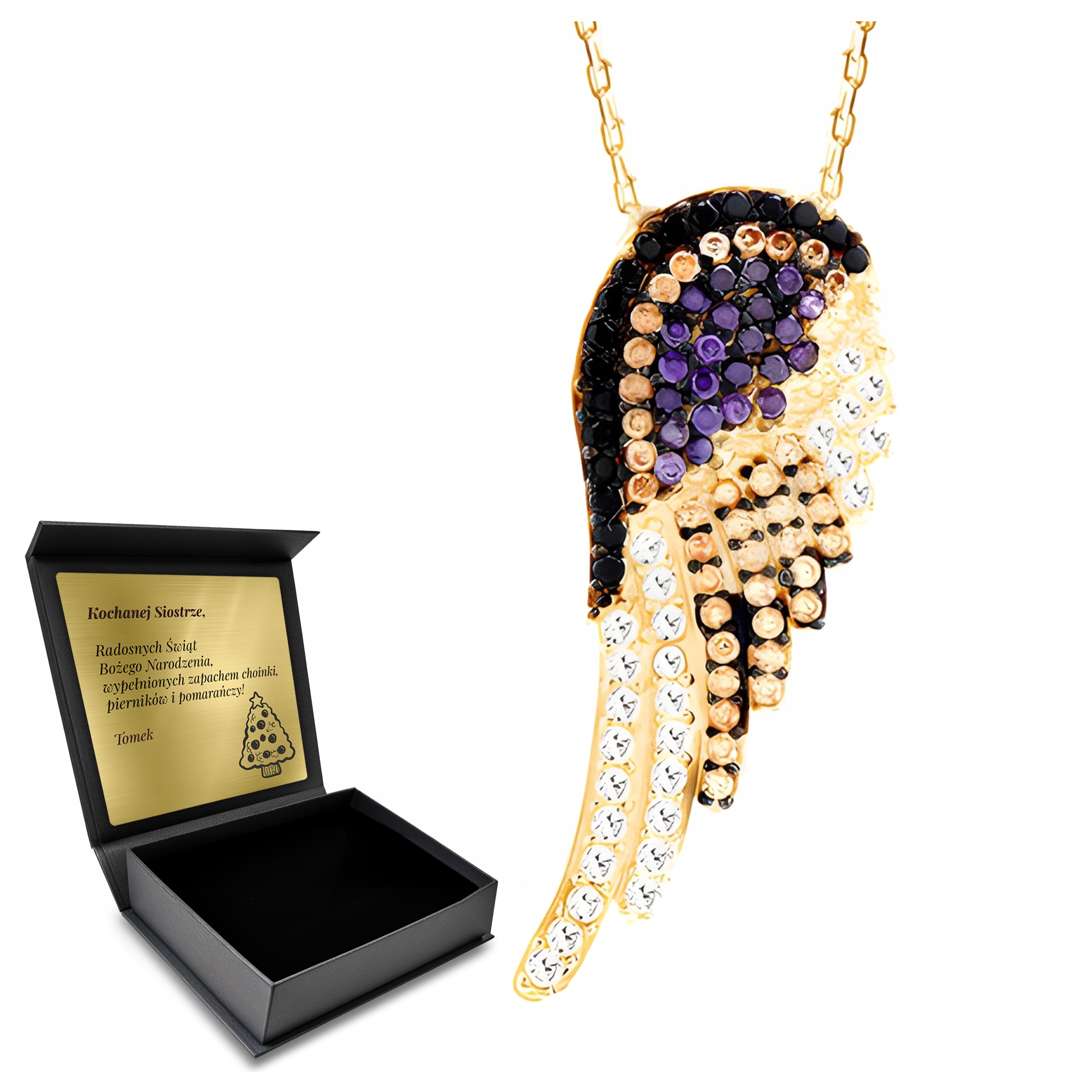 Řetízkový Řetízek ze zlata a stříbra s křídly v nádherné Krabička Gravírování