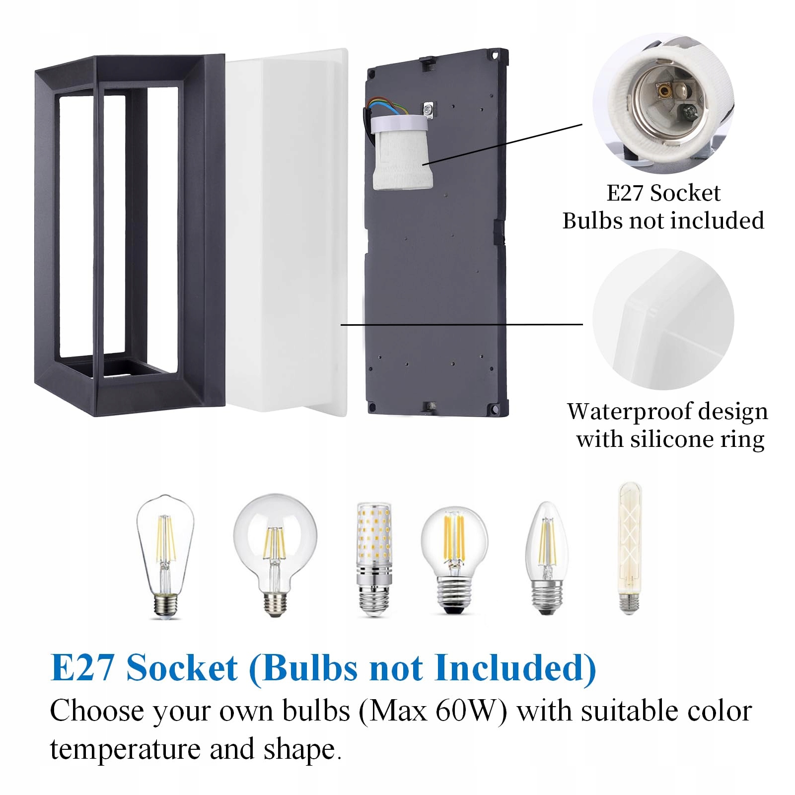 KLIGHTEN Nowoczesna Lampa Zewnętrzna E27 IP65 60W Bez Żarówki — miniatura 2