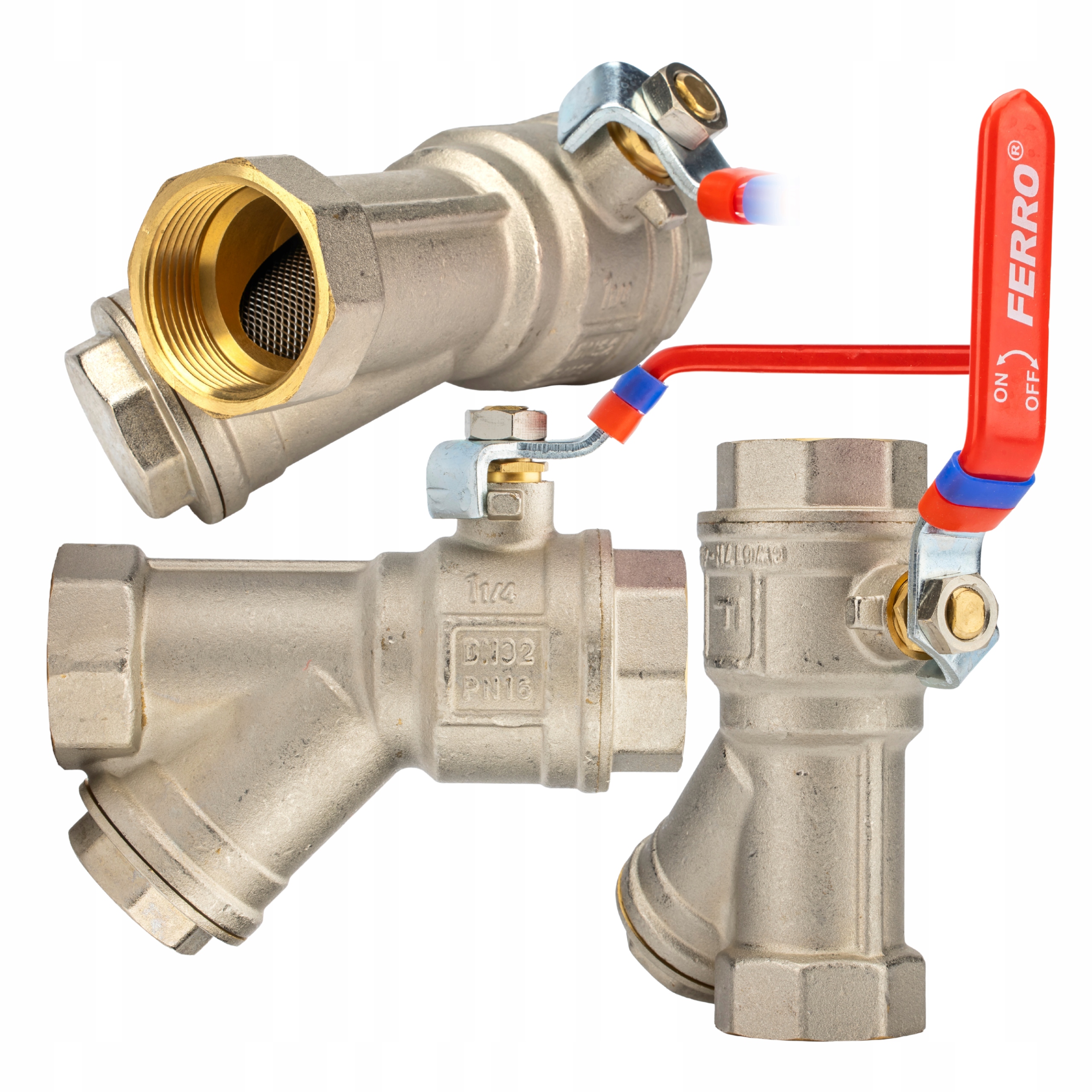 Zawór Kulowy Z Filtrem Skośnym Osadnikowym 5/4" DN32 11/4 Mosiężny Z Rączką