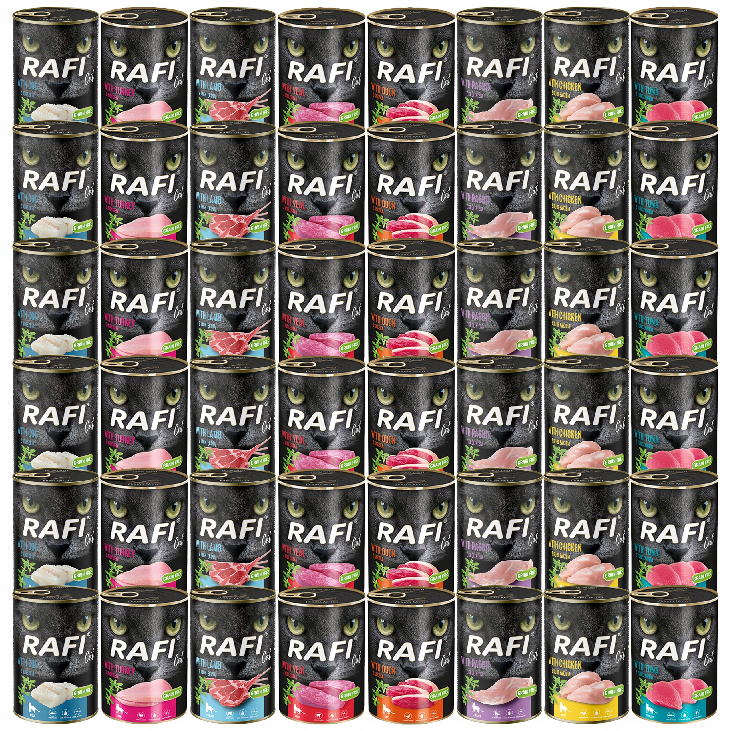 Levně Rafi Cat Dolina Noteci Krmivo mokré pro kočky mix chutí 48 x 400 g bez obilovin