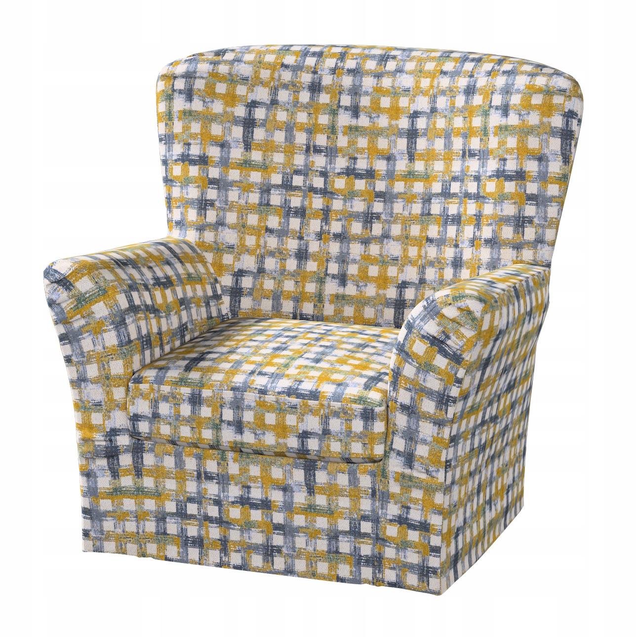 Poťah na vysoké kreslo Tomelilla s záložkami Ikea modro-žltá mriežka