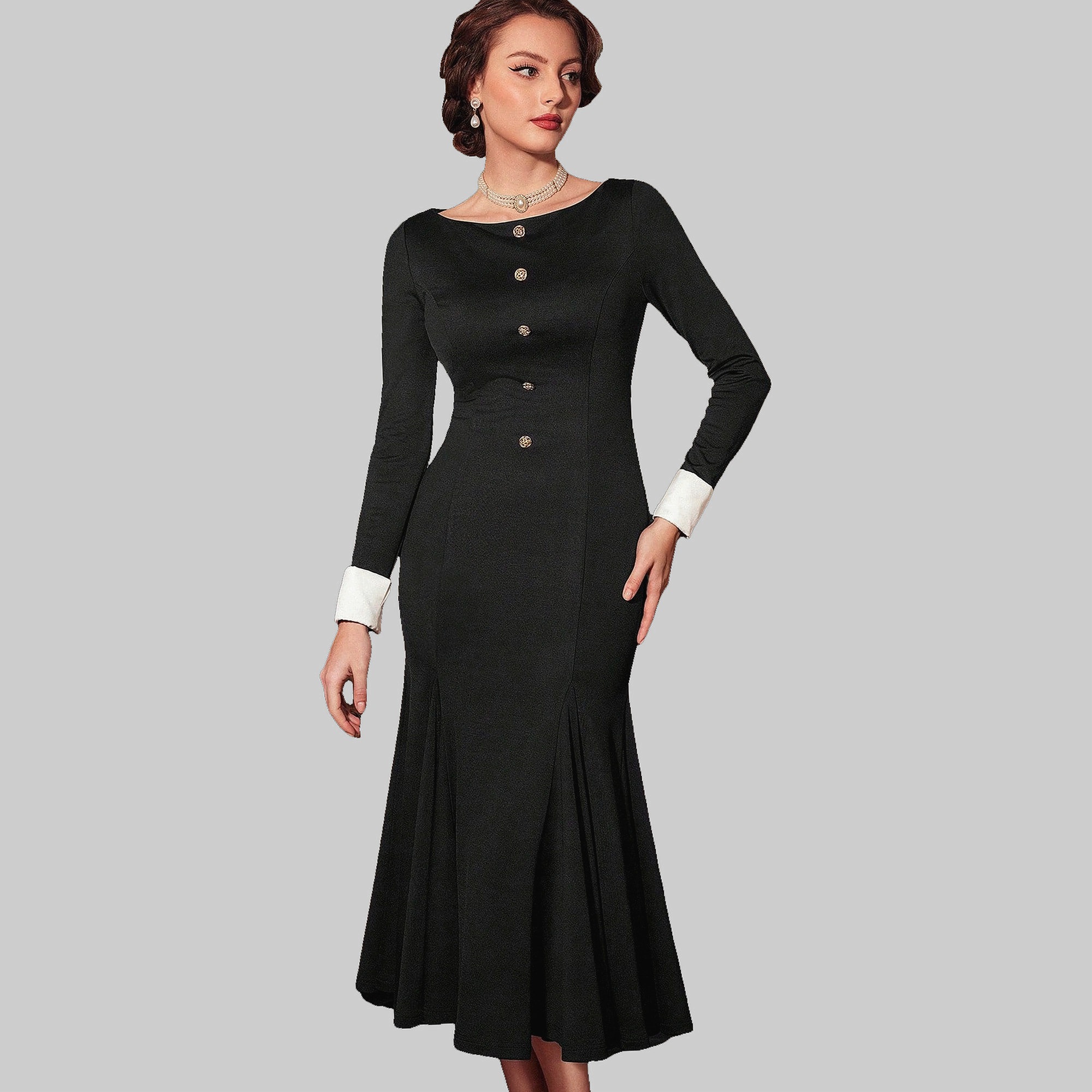 Šaty Elegantní Černá siréna Midi Retro Návštěvní Shein M 38