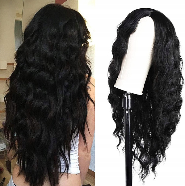 PERUKA DAMSKA WŁOSY DŁUGIE CZARNE FALE SZTUCZNE SYNTETYCZNE 70 CM BRUNETKA Marka bez marki