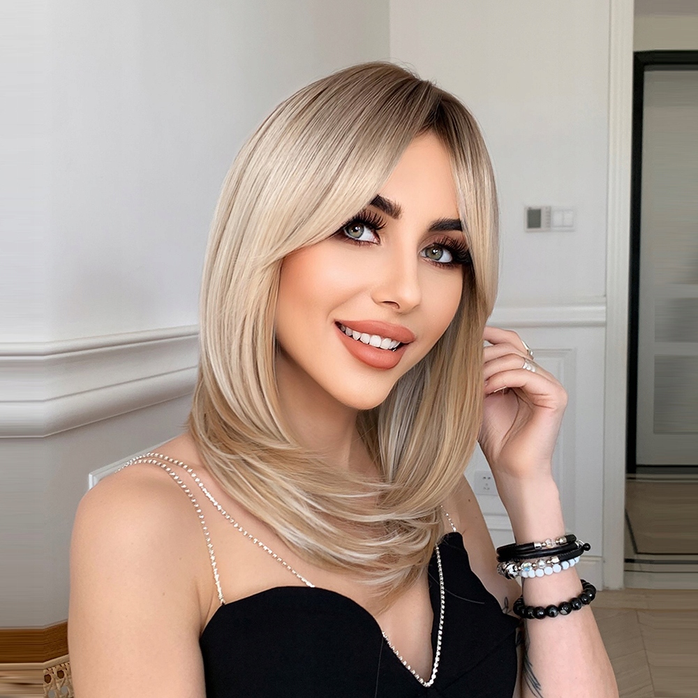 Paruka Dámská Paruka Ombre Blond Polodlouhá 40 cm Přírodní