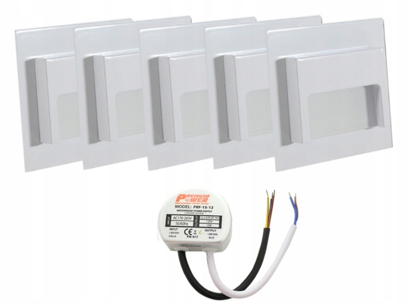 Schodišťové Led objímky bílé 5 x sada s napájecím zdrojem