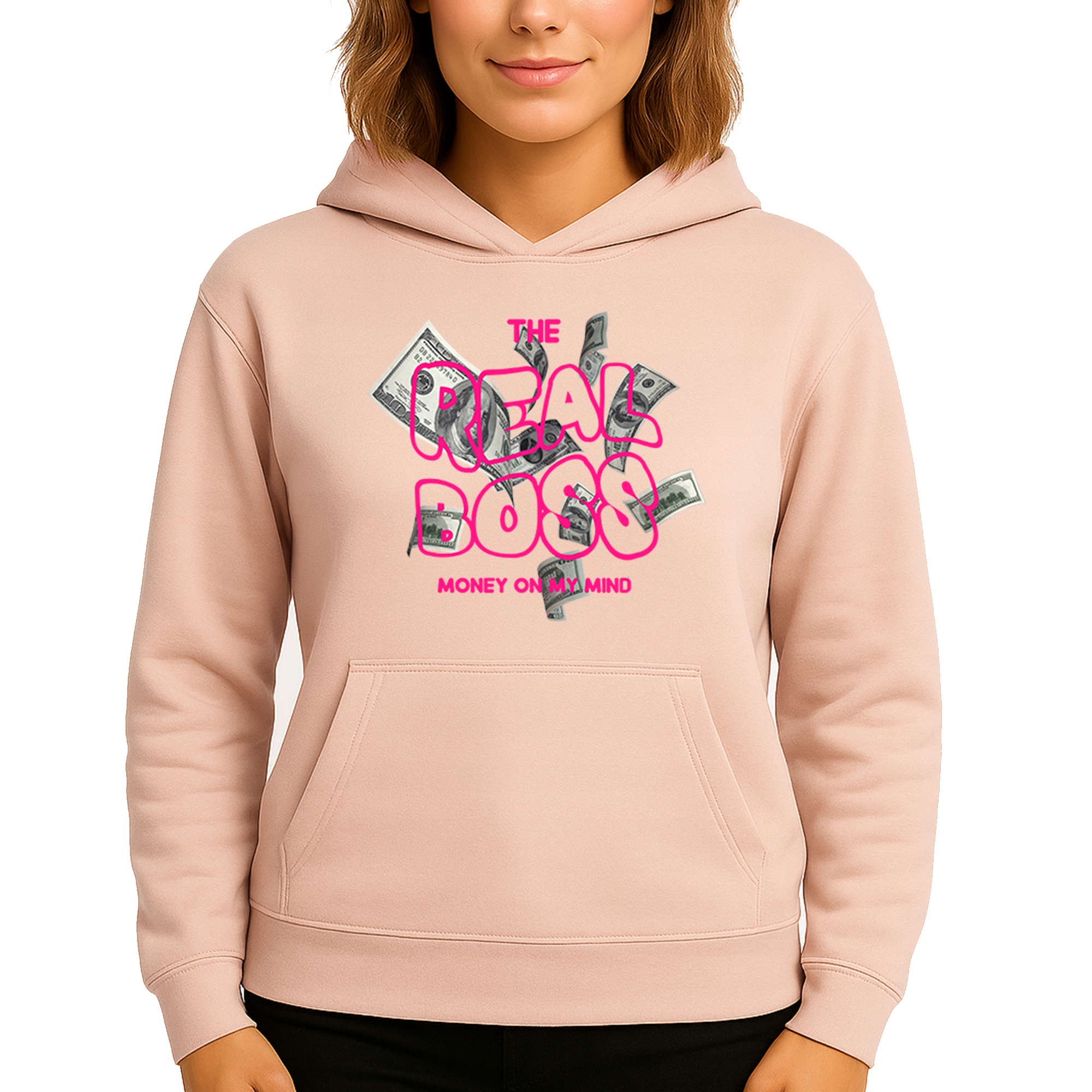 Mikina S Kapucí Broskvová bavlněná mikina Módní Moeny On My Mind S