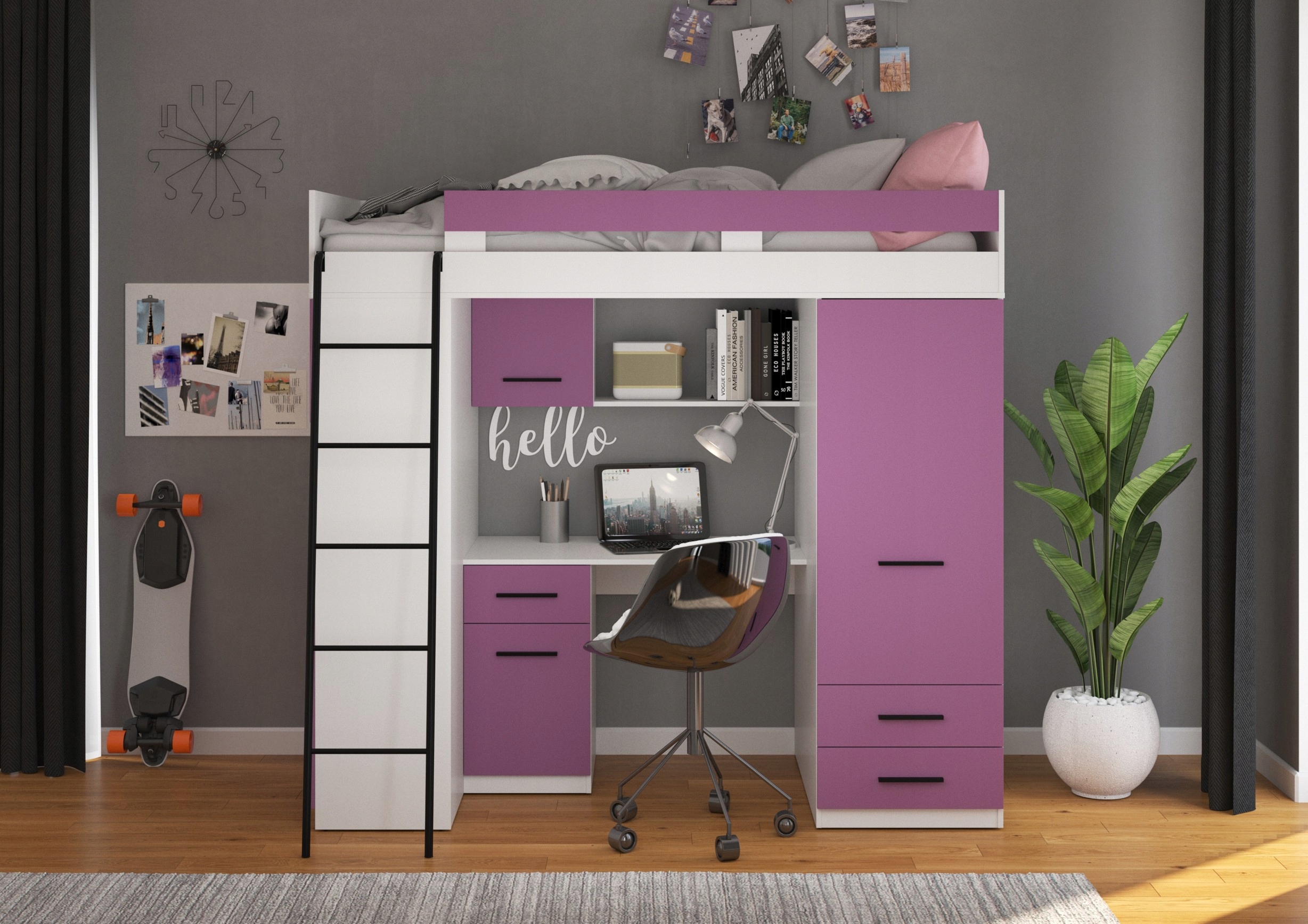 VELVE L antresola bez mat. biały / lawenda