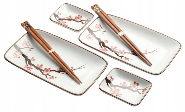 Sada keramiky na sushi motiv Sakura květy třešní, sada pro 2 osoby