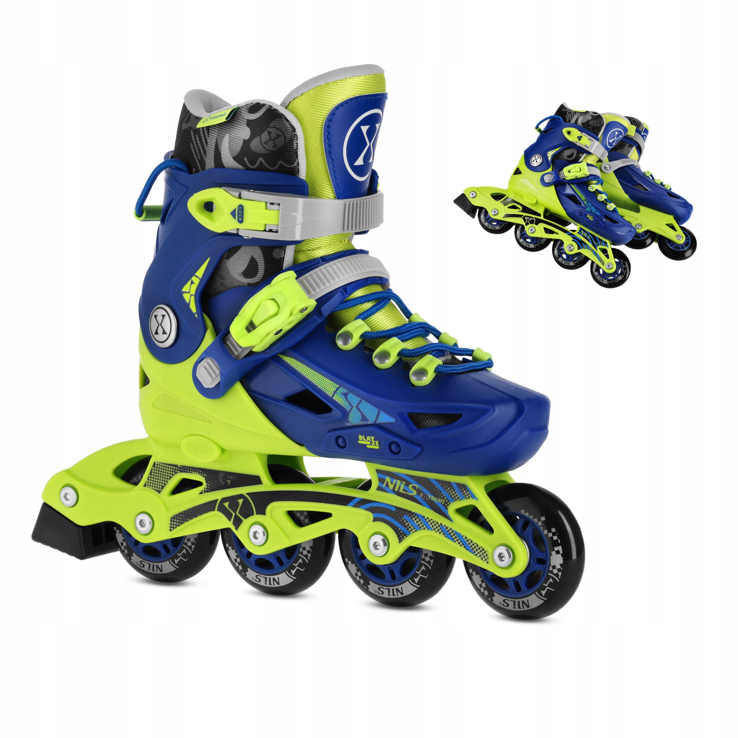 Kolečkové Brusle modré pro děti z kaučuku 82A ABEC-7 35-38 Nils Extreme