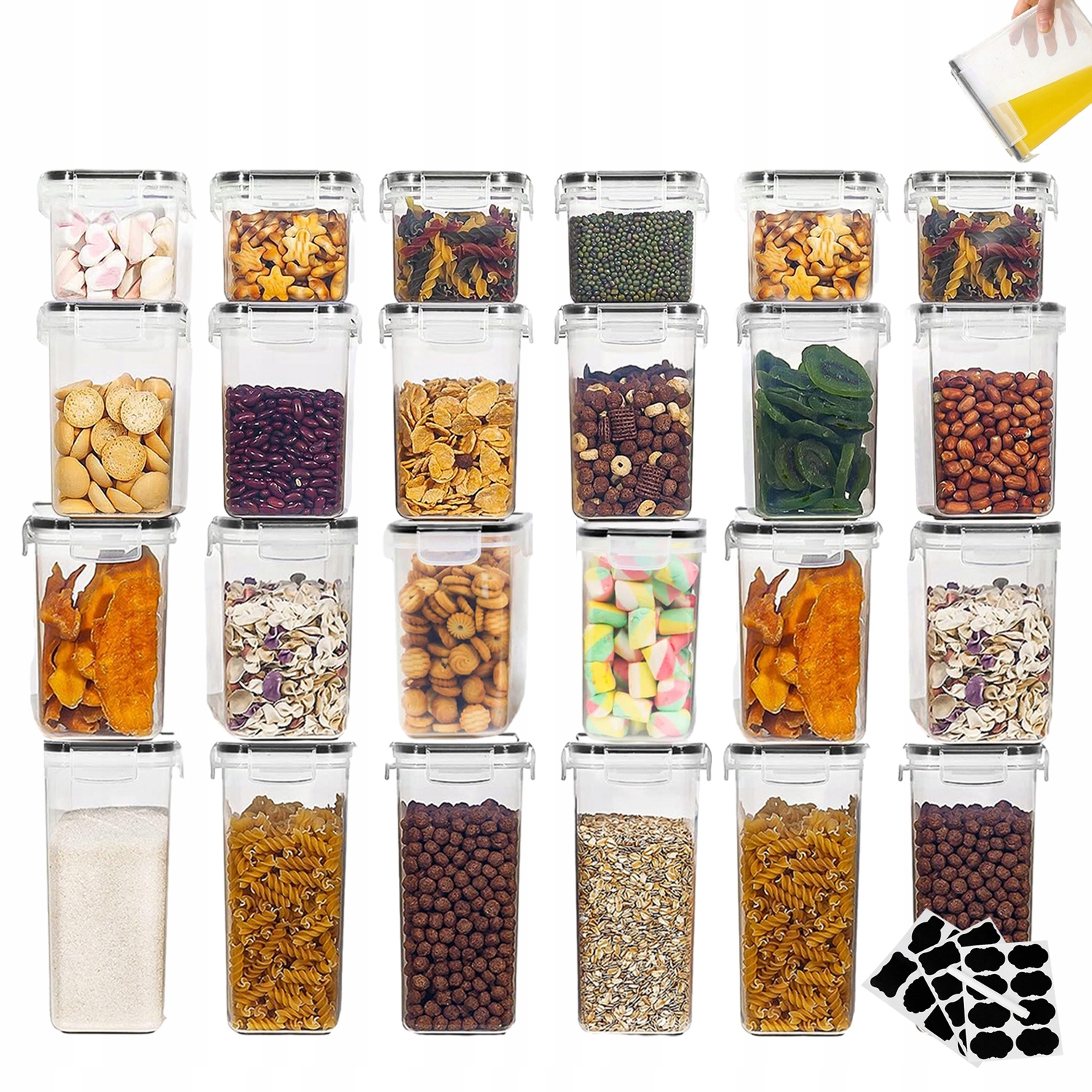 Zestaw 24X Pojemników Na Żywność Zamykane PLASIKOWY-0,8L/1,6L/2L