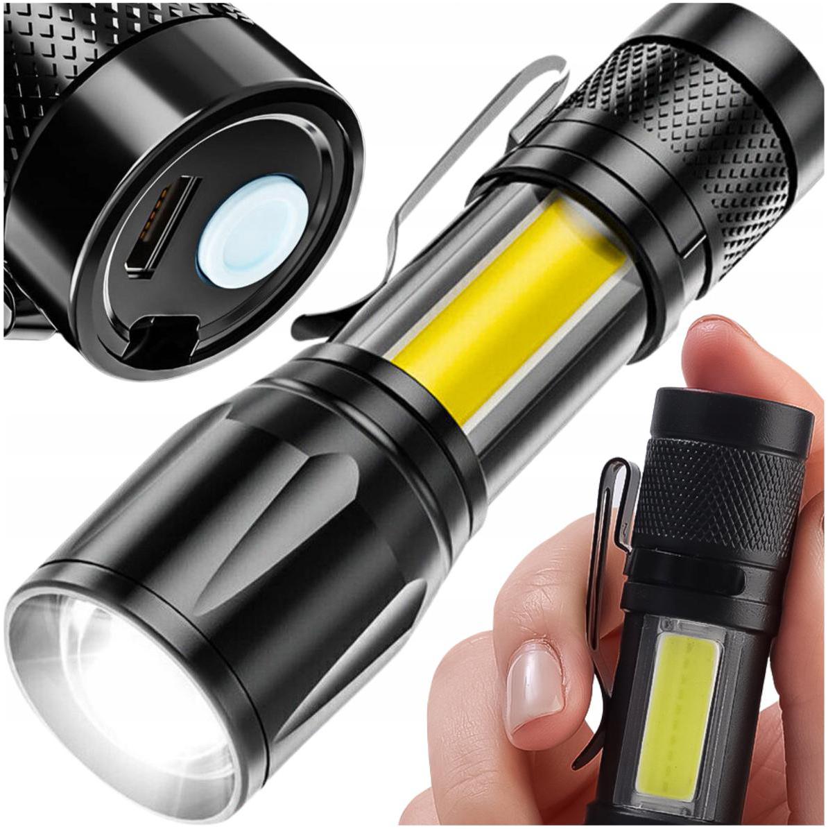 MEGA LATARKA MOCNA MAŁA TAKTYCZNA COB ZOOM LED USB AKUMULATOROWA NA BIWAK