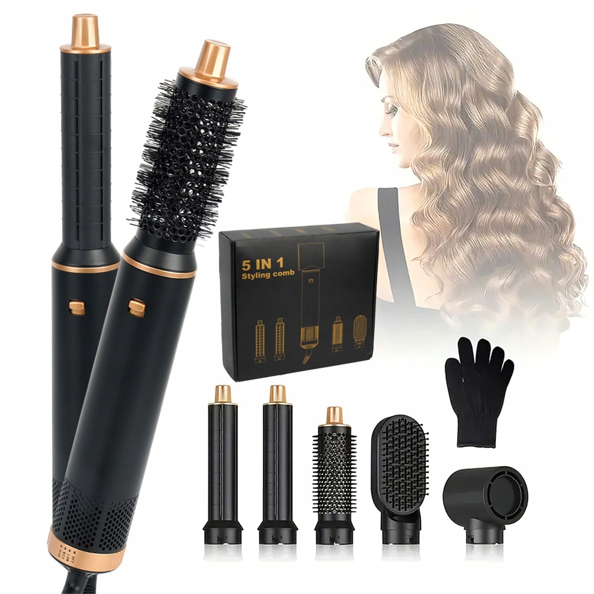 Profesionální vysoušeč vlasů 3v1 černý s ionizací a 5 nástavci