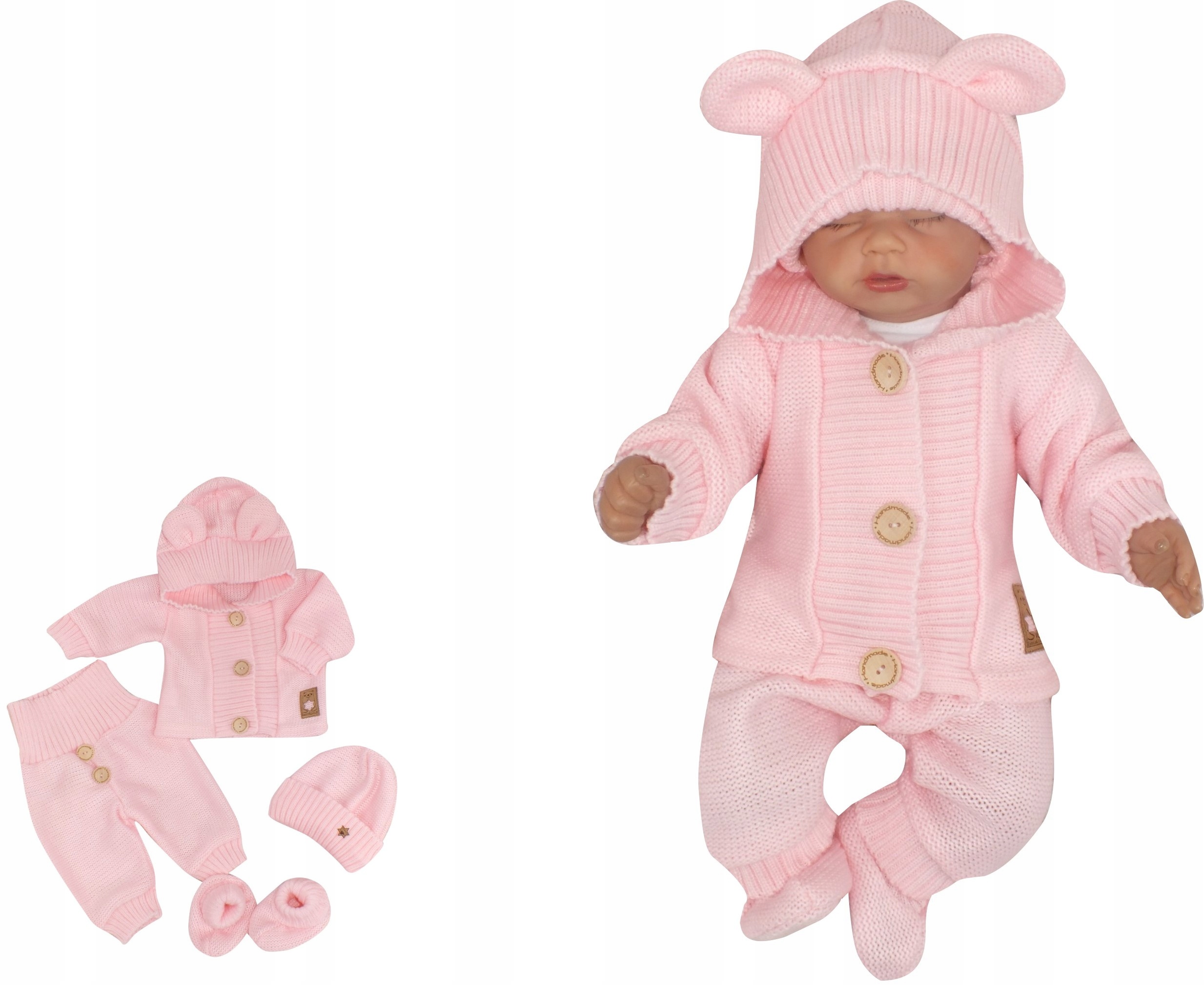 

Włóczkowy komplet dres 4-częściowy różowy 74