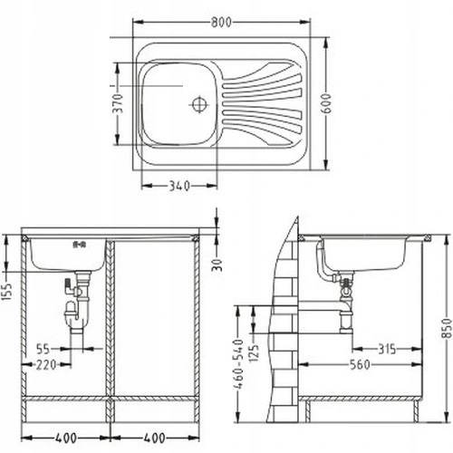 ZLEWOZMYWAK STALOWY NAKŁADANY 80X60 BATERIA GRATIS Linia NAKŁADANY