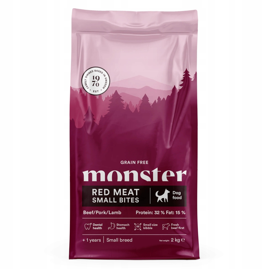 Monster Dog Small Bites 2kg Bezobilné suché Krmivo pro psy Červené maso