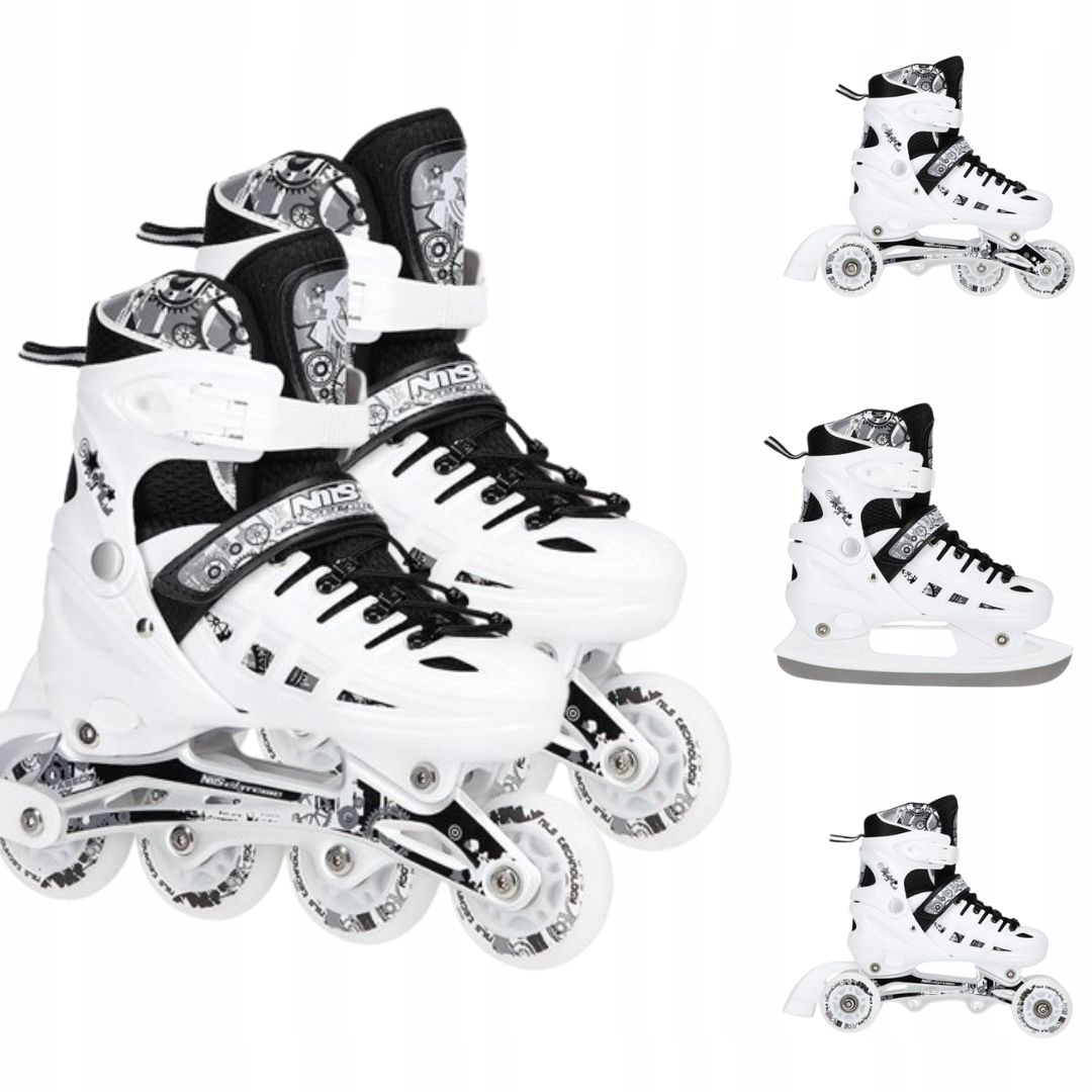 Łyżworolki dziecięce wielosezonowe 4w1 rolki łyżwy regulowane Led r. 31-34