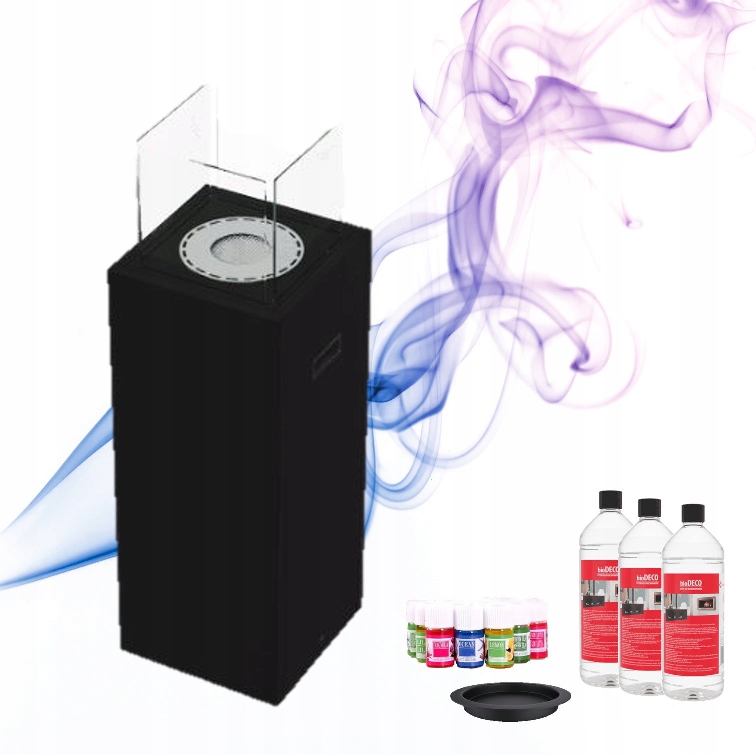 Volně stojící biokrb Tower černý s certifikátem Tüv Komplet pro aromaterapii