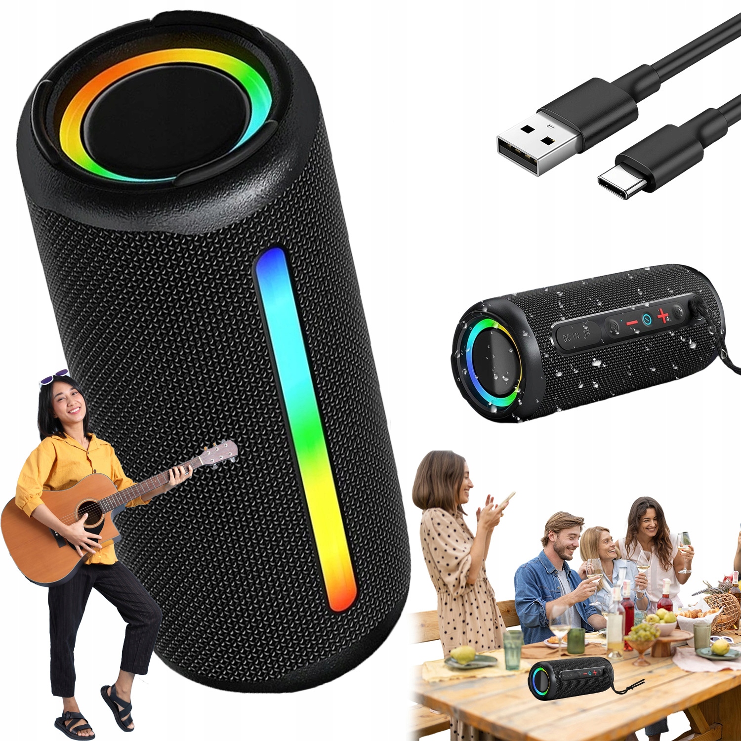 Bluetooth Reproduktor Usb Přenosný Bezdrátový Rgb 30W Černý