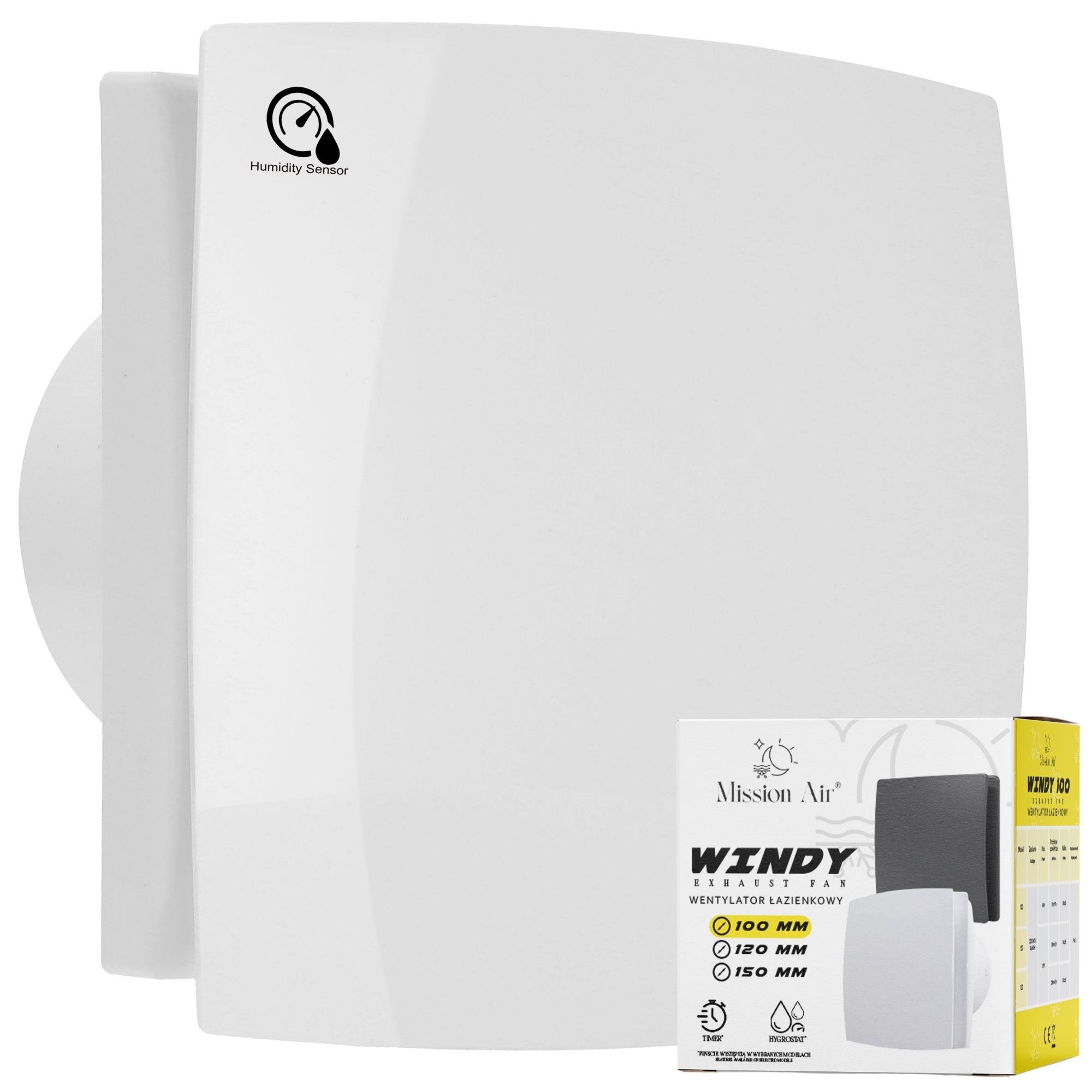 Koupelnový Ventilátor Windy 100 H+t Bílý tichý Časovač Senzor Vlhkosti