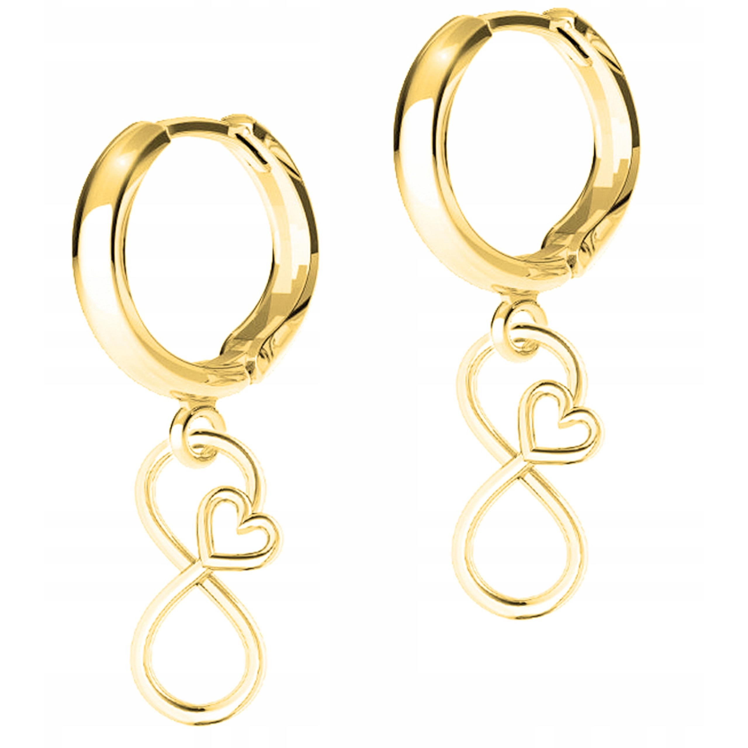 Zlaté Náušnice Srdce s nekonečnem Osmičky Srdíčka Stříbro 925