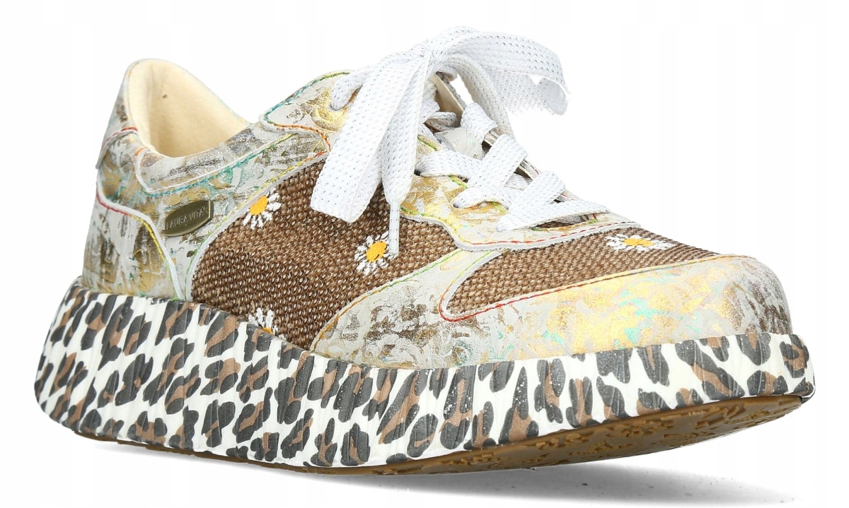 Laura Vita zlaté dámské prémiové sportovní boty s květinami a panterkou 36