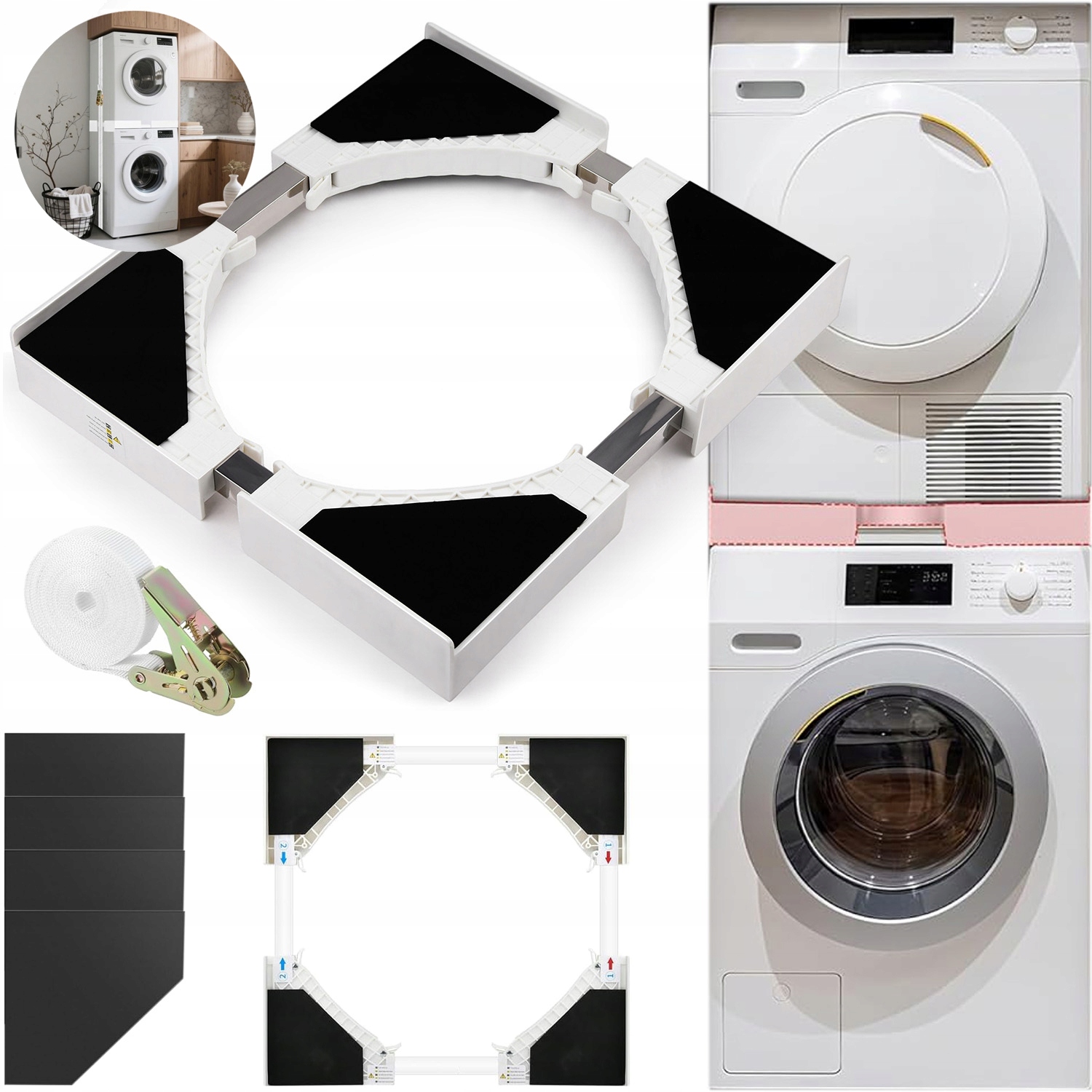 Uniwersalny Łącznik Do Pralki Z Suszarką Pralek Regulowany 46-66 CM Cicha