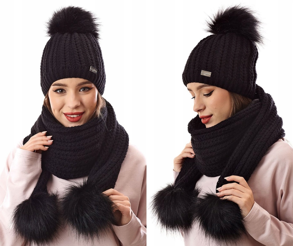 Dámský komplet čepice s bambulí a zimní šálou CZ1