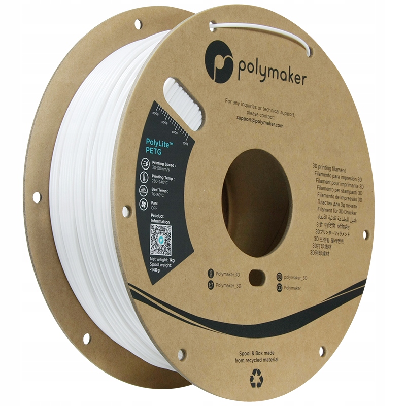 Filament Polymaker PolyLite Petg Bílý 1.75mm 1kg
