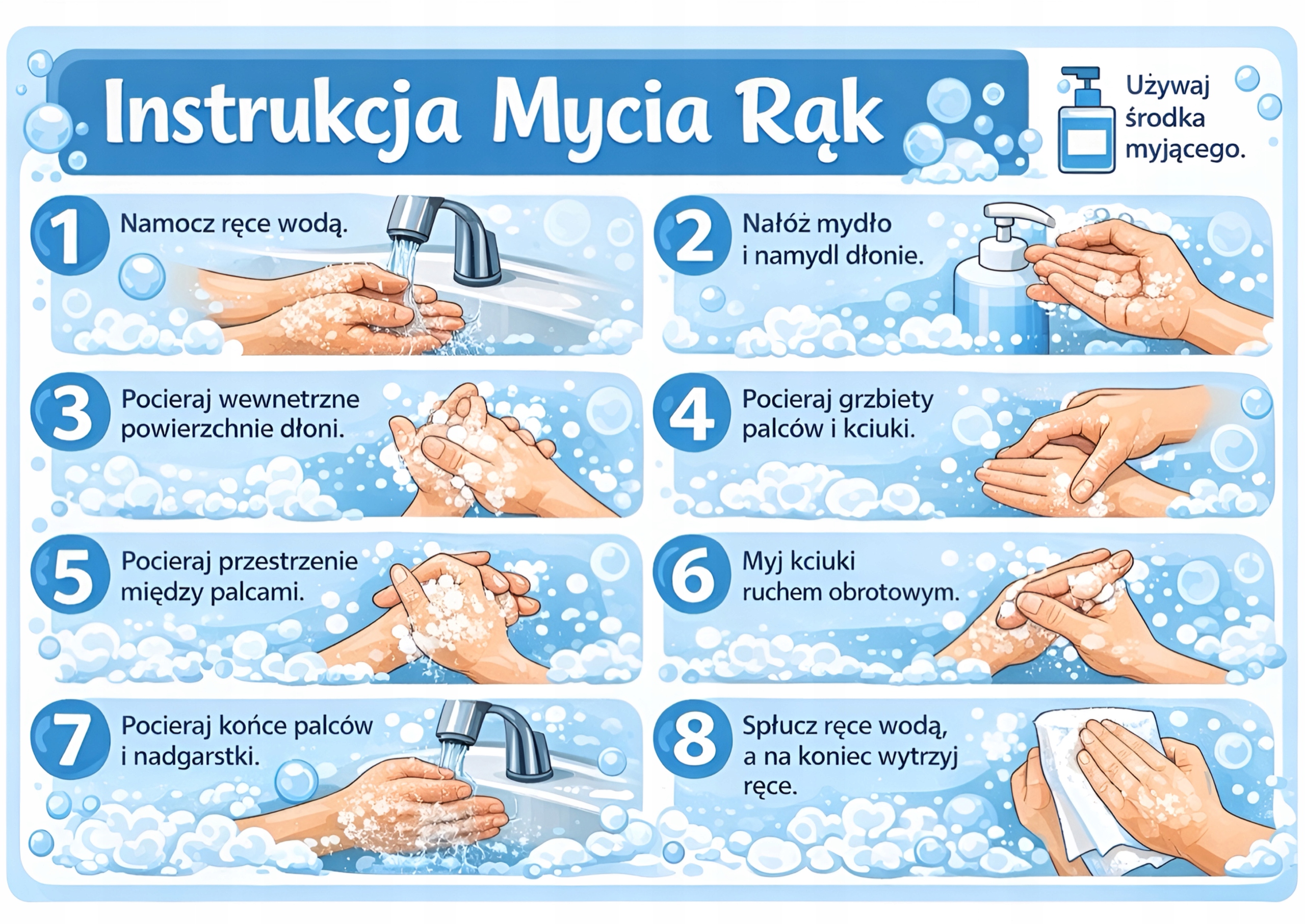 NAKLEJKA INSTRUKCJA MYCIA RĄK SAMOPRZYLEPNA 20x15 CM