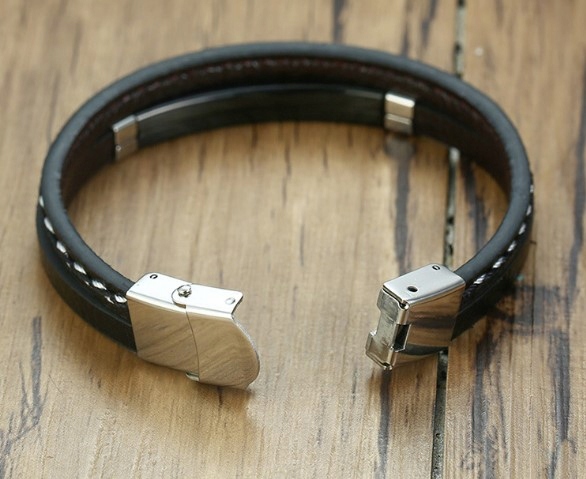 SKÓRZANA BRANSOLETKA MĘSKA ELEGANCKA STAL ZŁOTA Marka Inna marka