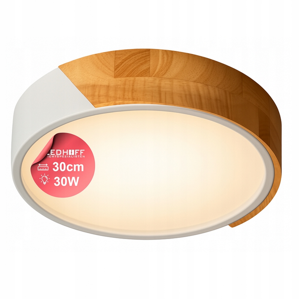 Lampa Plafon sufitowy Led Drewno 30cm 30W Okrągły Biały 4000K Neutralny