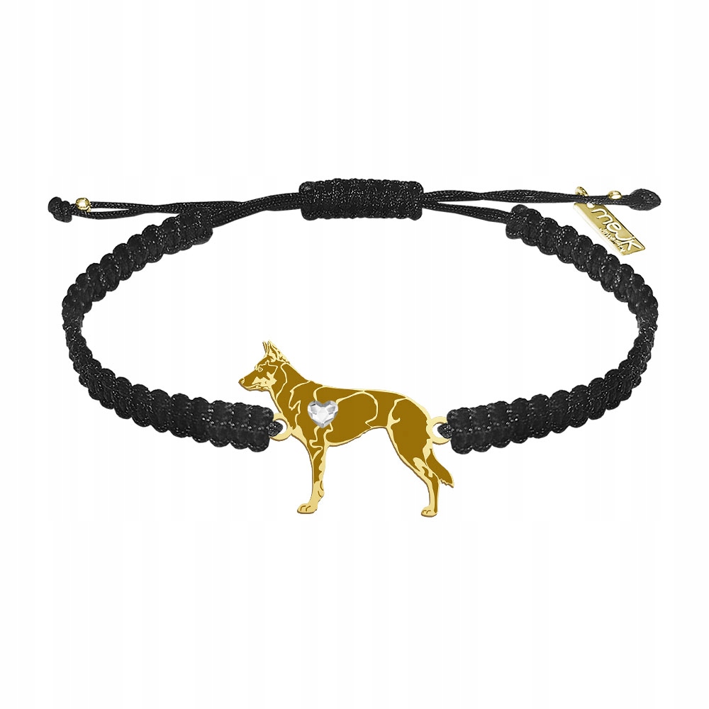 Zlatý náramek s australským psem Kelpie 925 Makramé Žena Gravírování