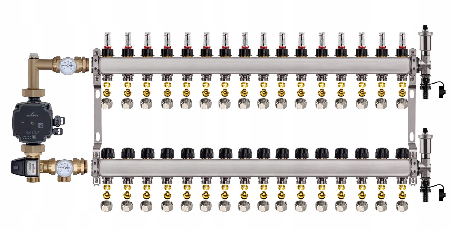 Rozdělovač pro podlahu 16 sekcí nerezový pro vytápění Čerpadlo Pex