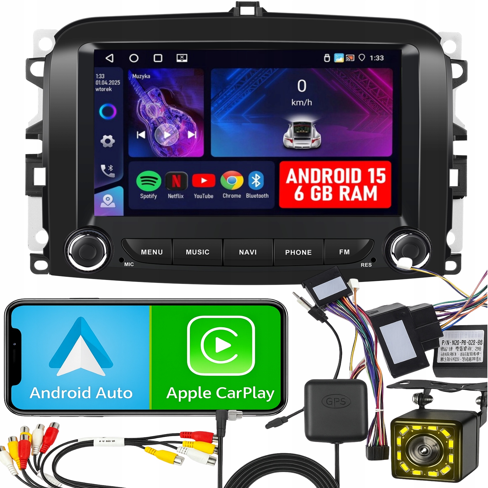 Radio pre Fiat 500L 2013-2019 Android 15 CarPlay WiFi Rds Gps 7'' 6+128GB