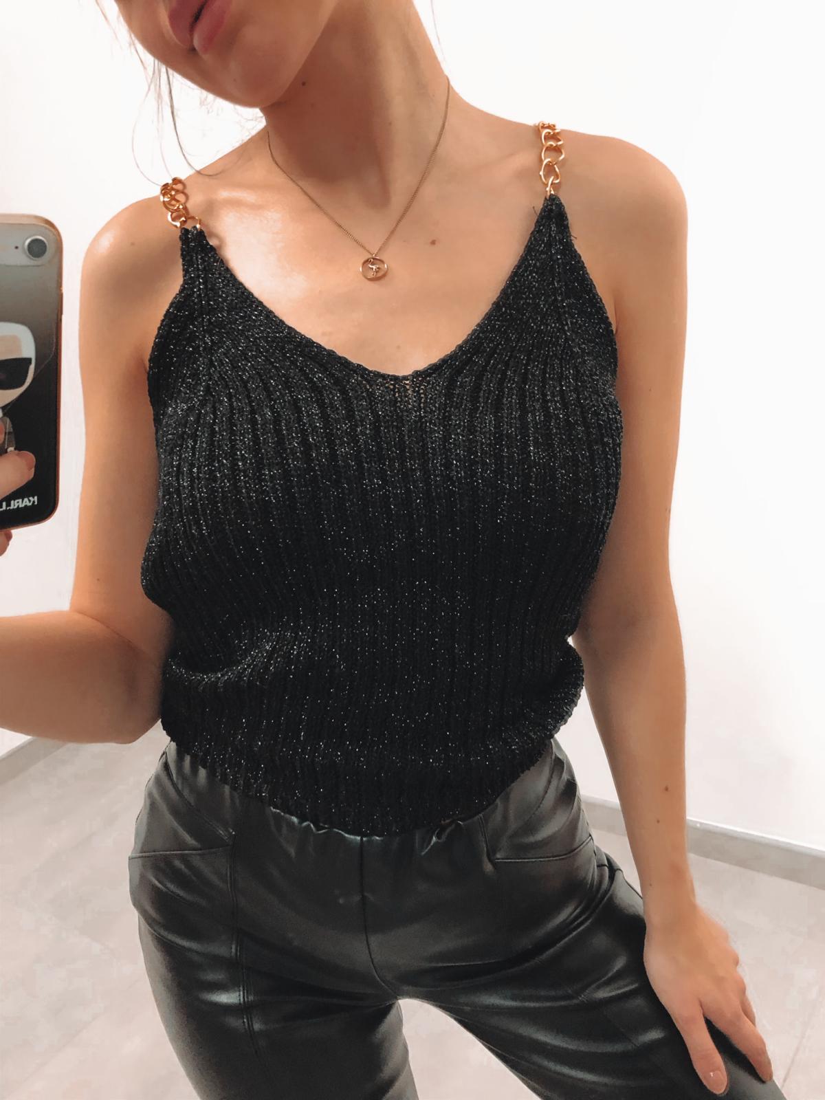 

Bluzka Damska Top Na Ramiączka Łańcuszkach Czarny