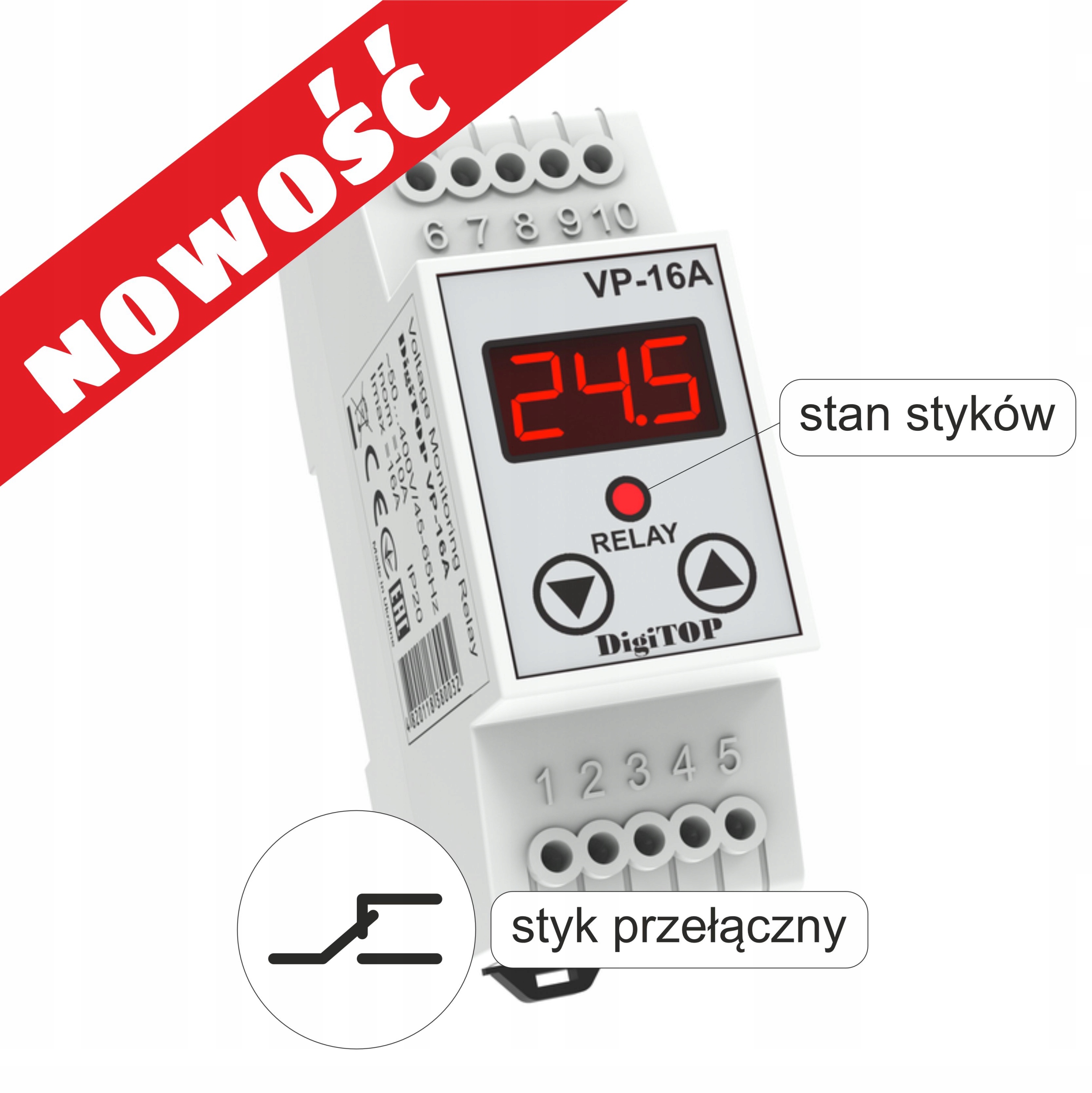 

Przekaźnik napięciowy VP-16A (styk przełączny)