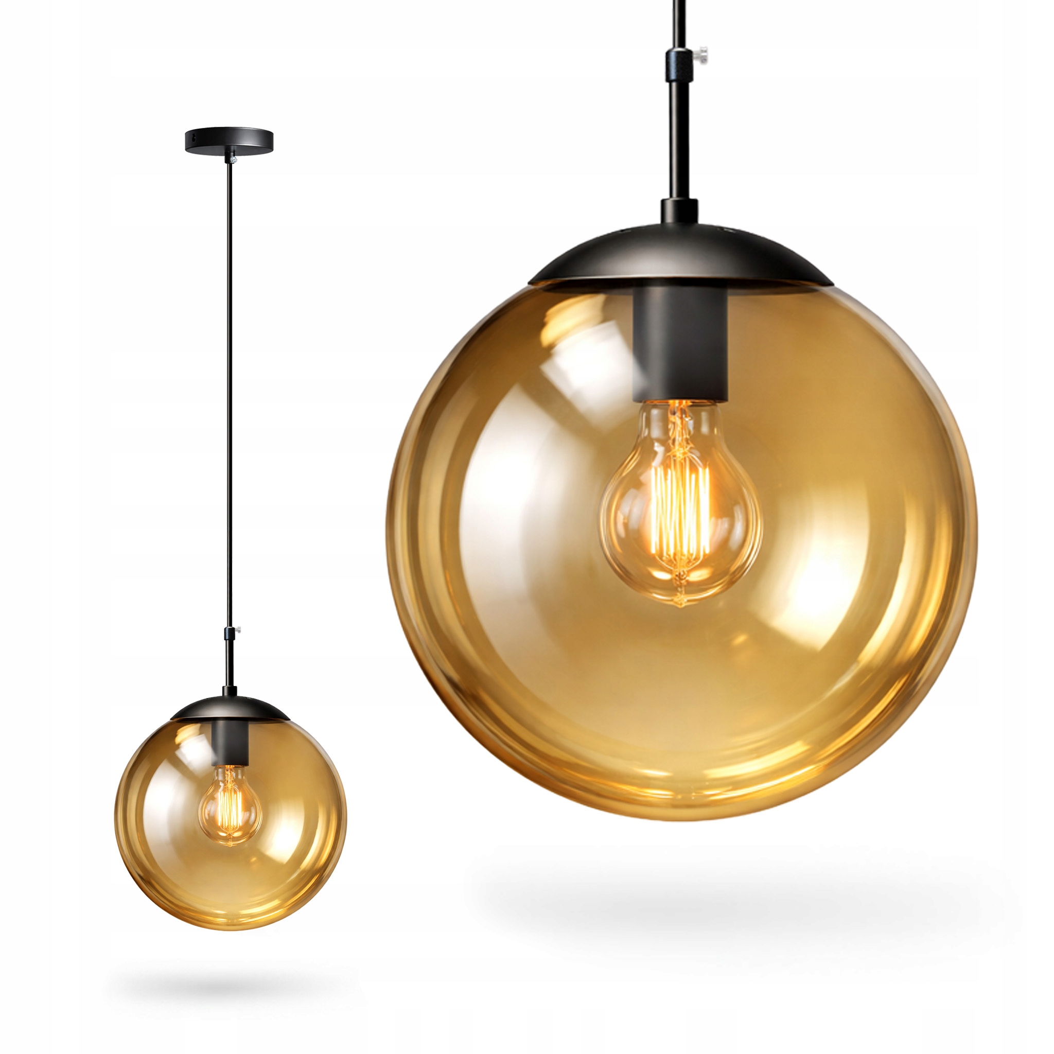 Závesná lampa Amber Ball 25 cm E27 čierna sklenená guľa
