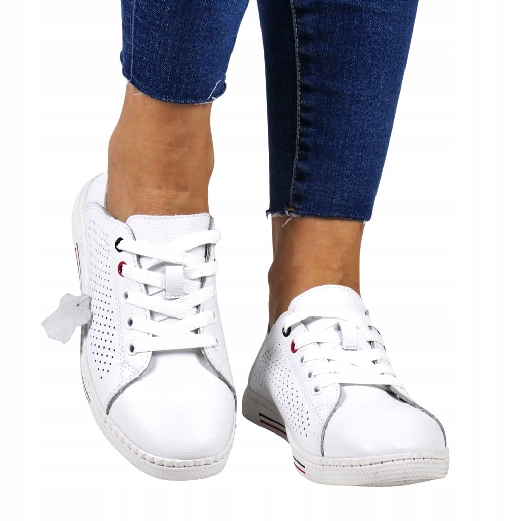 iButy DAMSKIE SKÓRZANE TRAMPKI BUTY SPORTOWE SNEAKERSY BIAŁE WYGODNE MODNE Marka bez marki