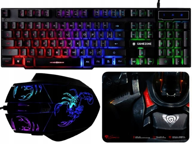 Zestaw Gracza Klawiatura Myszka Podkładka Rgb Led