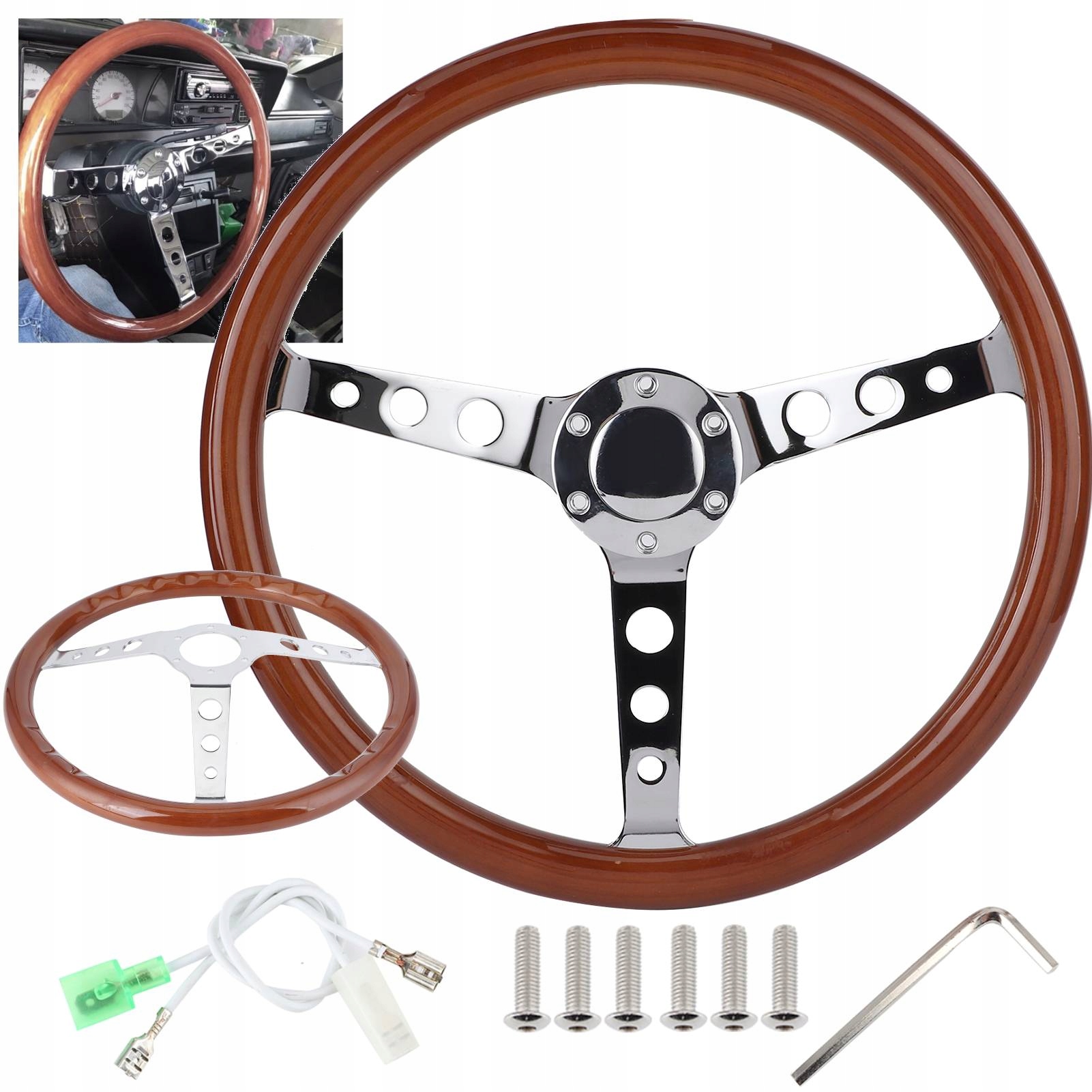 Športový Volant 380 MM Retro Pre 6 Otvorov S Adaptérom Pre Pretekárske Náboje