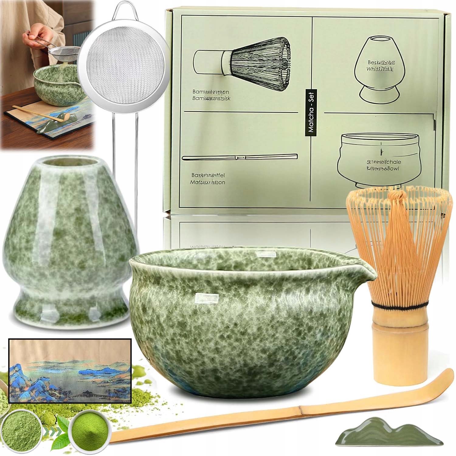 Zestaw Do Matchy Bambusowy Z Misą,trzepaczka I Akcesoriami 7EL