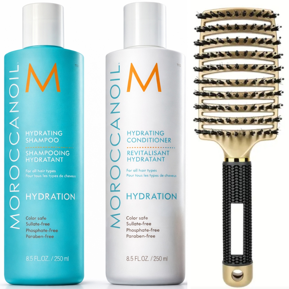 Zestaw Moroccanoil Hydration Nawilżenie Szampon Odżywka 250 ml szczotka